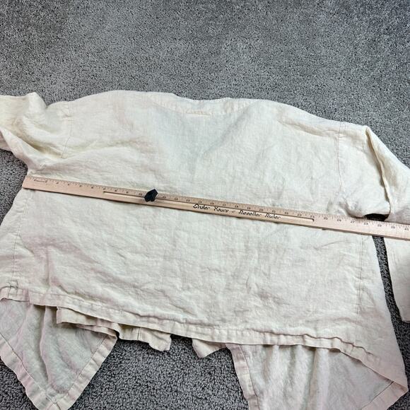 Bryn Walker Linen Jacket Womens L Cream Single Button Lagenlook Asymmetrical Hem - Picture 12 of 14